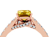 Rose gold Emerald Cut Diamond Solitaire Ring with Pavé Band and Prong Setting_4