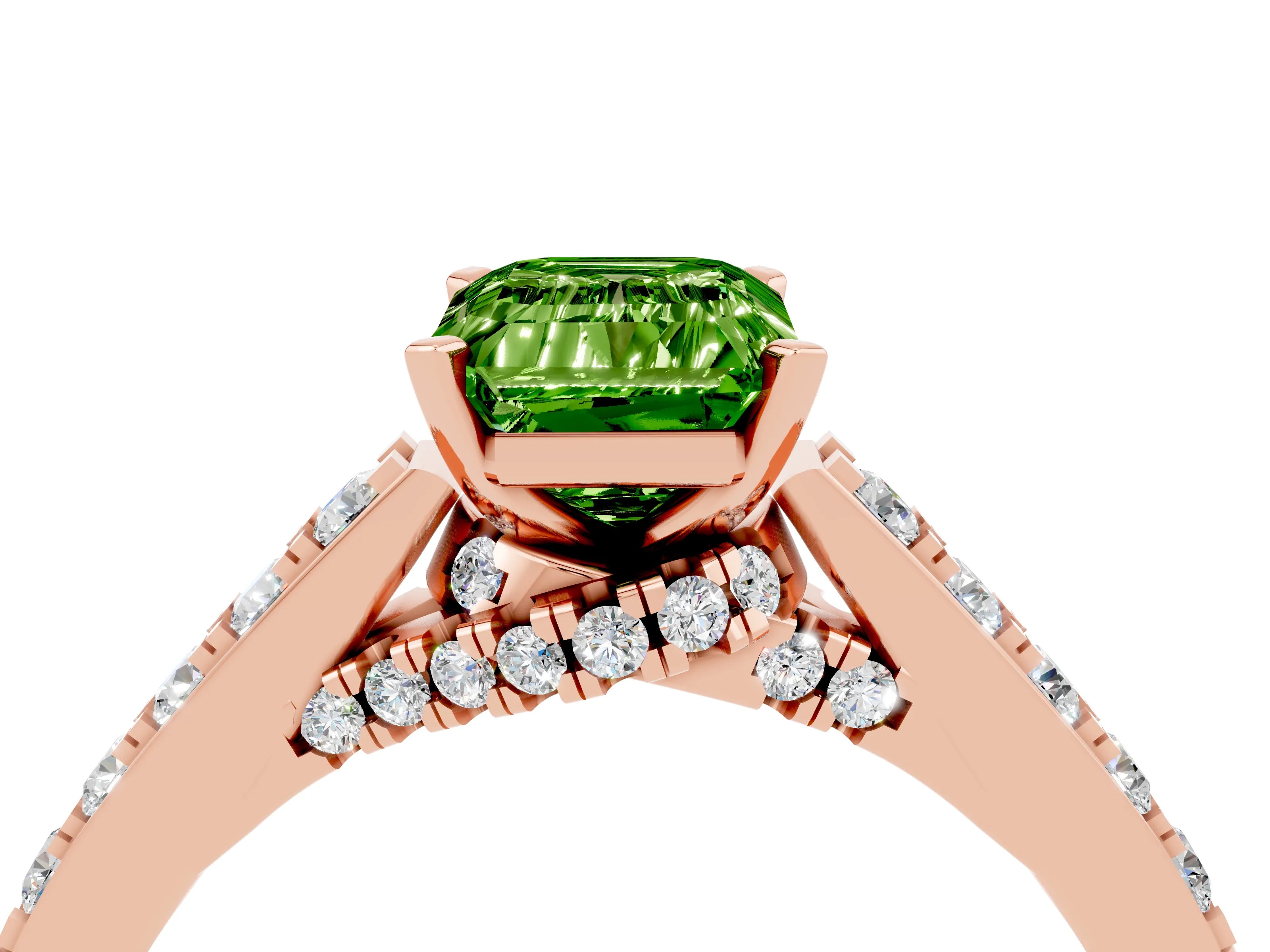 Rose gold Emerald Cut Diamond Solitaire Ring with Pavé Band and Prong Setting_4