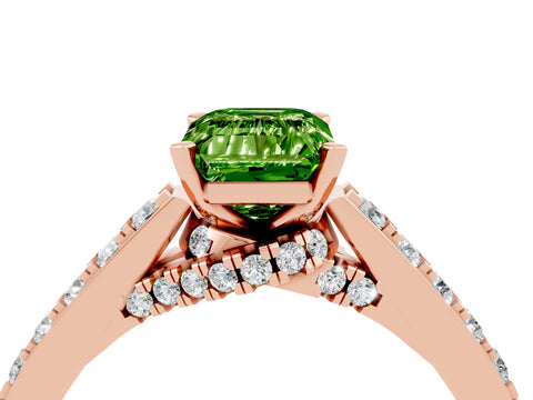 Rose gold Emerald Cut Diamond Solitaire Ring with Pavé Band and Prong Setting_4