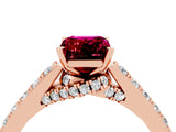 Rose gold Emerald Cut Diamond Solitaire Ring with Pavé Band and Prong Setting_4