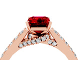 Rose gold Emerald Cut Diamond Solitaire Ring with Pavé Band and Prong Setting_4