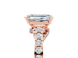 Rose gold Emerald Cut Diamond Solitaire Ring with Pavé Band and Prong Setting_5