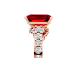 Rose gold Emerald Cut Diamond Solitaire Ring with Pavé Band and Prong Setting_5