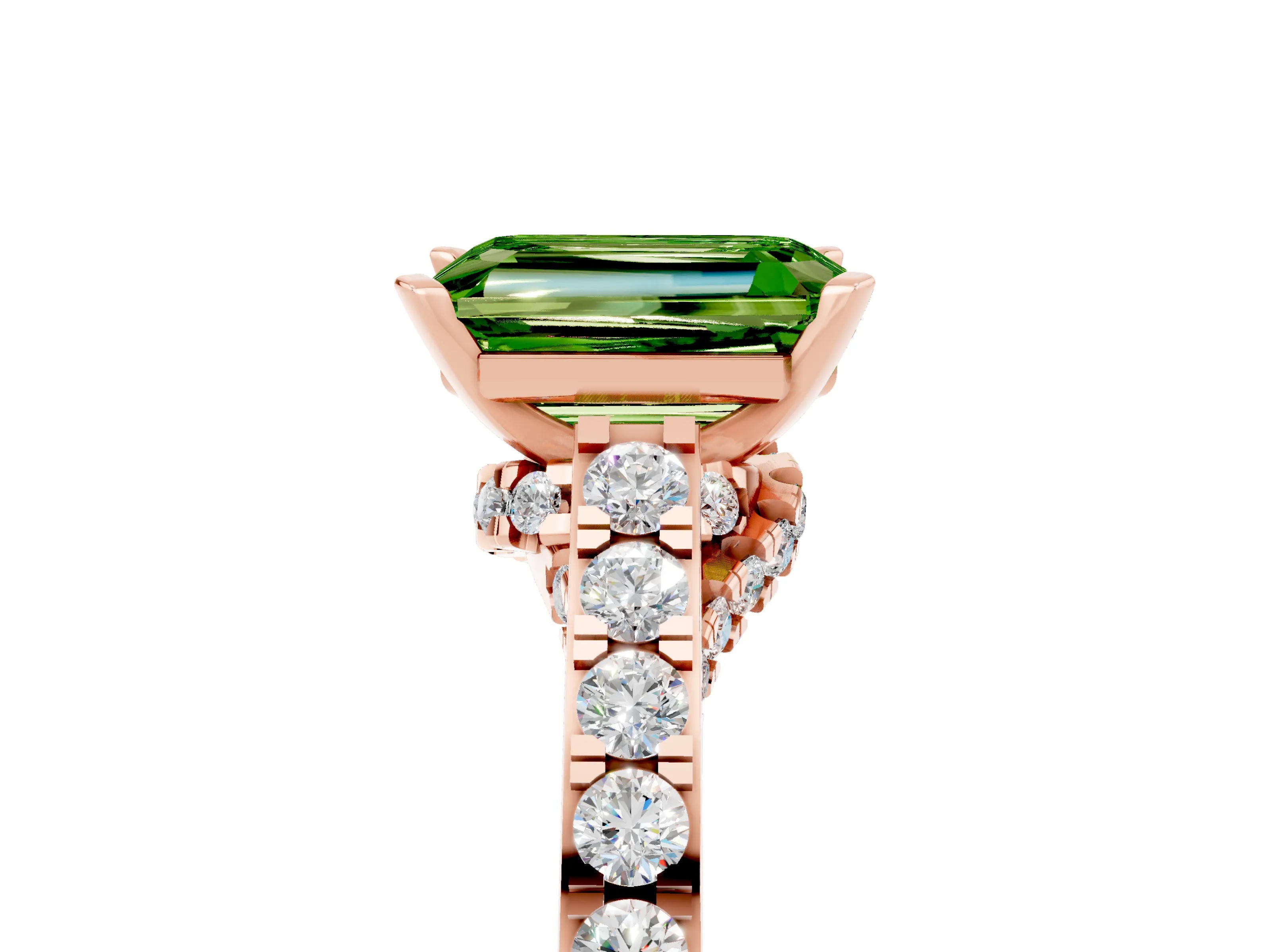 Rose gold Emerald Cut Diamond Solitaire Ring with Pavé Band and Prong Setting_5
