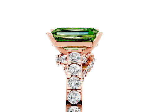 Rose gold Emerald Cut Diamond Solitaire Ring with Pavé Band and Prong Setting_5
