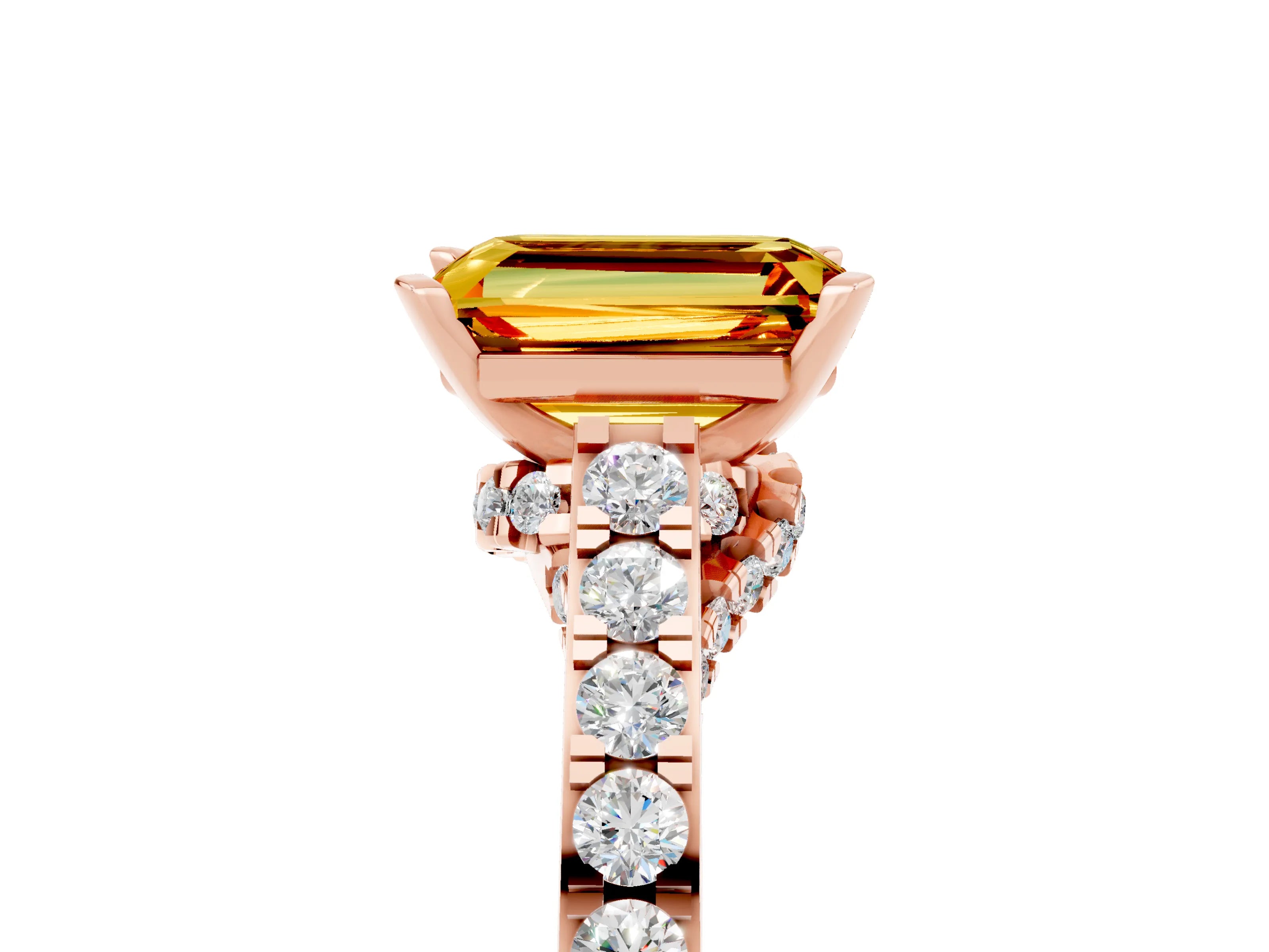 Rose gold Emerald Cut Diamond Solitaire Ring with Pavé Band and Prong Setting_5