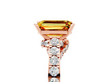 Rose gold Emerald Cut Diamond Solitaire Ring with Pavé Band and Prong Setting_5