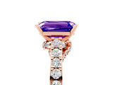 Rose gold Emerald Cut Diamond Solitaire Ring with Pavé Band and Prong Setting_5