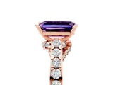 Rose gold Emerald Cut Diamond Solitaire Ring with Pavé Band and Prong Setting_5