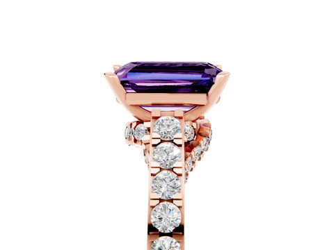 Rose gold Emerald Cut Diamond Solitaire Ring with Pavé Band and Prong Setting_5