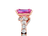 Rose gold Emerald Cut Diamond Solitaire Ring with Pavé Band and Prong Setting_5