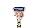 Rose gold Emerald Cut Diamond Solitaire Ring with Pavé Band and Prong Setting_5