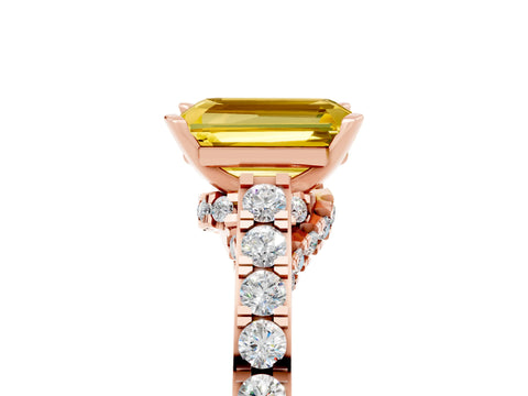 Rose gold Emerald Cut Diamond Solitaire Ring with Pavé Band and Prong Setting_5