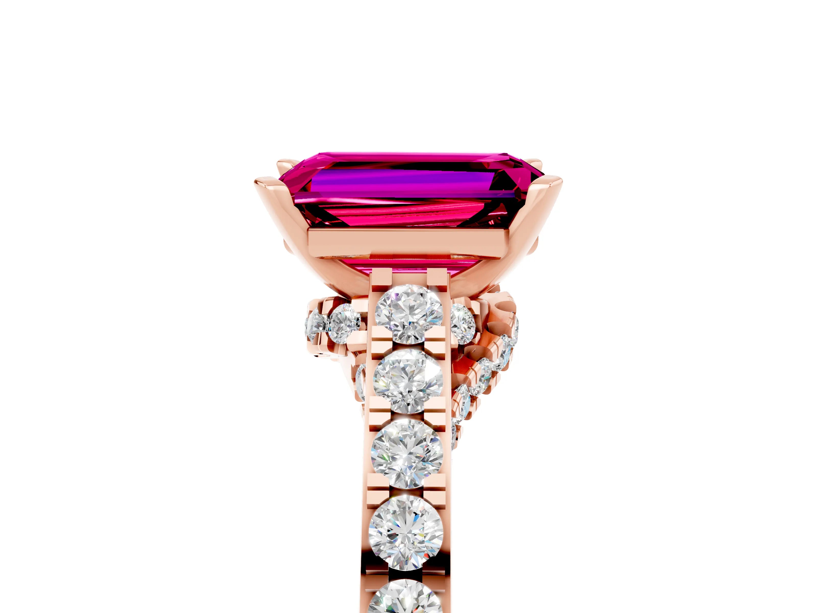Rose gold Emerald Cut Diamond Solitaire Ring with Pavé Band and Prong Setting_5