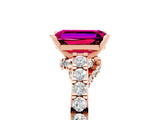 Rose gold Emerald Cut Diamond Solitaire Ring with Pavé Band and Prong Setting_5