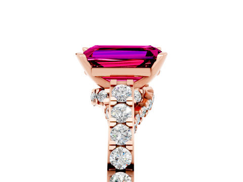 Rose gold Emerald Cut Diamond Solitaire Ring with Pavé Band and Prong Setting_5