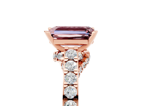 Rose gold Emerald Cut Diamond Solitaire Ring with Pavé Band and Prong Setting_5