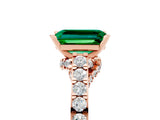 Rose gold Emerald Cut Diamond Solitaire Ring with Pavé Band and Prong Setting_5