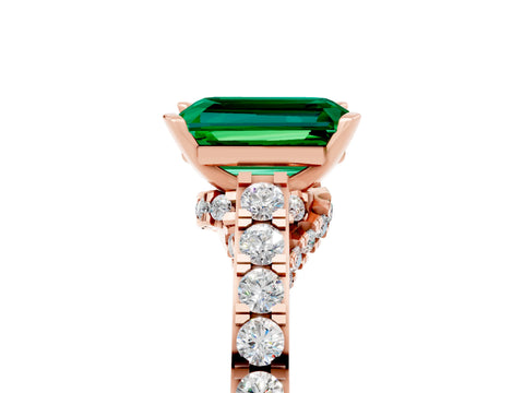 Rose gold Emerald Cut Diamond Solitaire Ring with Pavé Band and Prong Setting_5