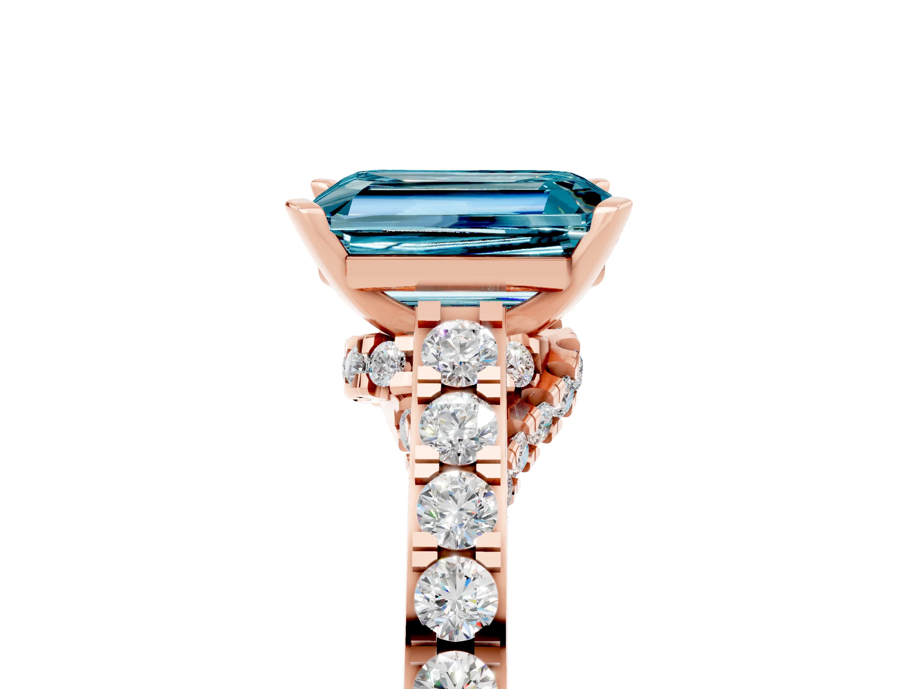 Rose gold Emerald Cut Diamond Solitaire Ring with Pavé Band and Prong Setting_5