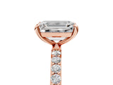 Rose gold Emerald Cut Diamond Solitaire Ring with Pave Band and Four Prong Setting_185
