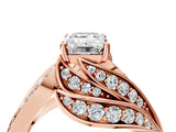 Rose gold Emerald Cut Diamond Solitaire Ring with Prong Setting and Twisted Pavé Band_7