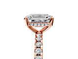 Rose gold Emerald Cut Diamond Solitaire Ring with Round  Pavé Band and Four-Prong Setting_47
