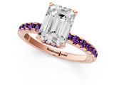Rose gold Emerald Cut Diamond Solitaire Ring with Round with Amethyst side stone Pavé Band and Four-Prong Setting_37