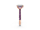 Rose gold Emerald Cut Diamond Solitaire Ring with Round with Amethyst side stone Pavé Band and Four-Prong Setting_38