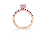Rose gold Emerald Cut Diamond Solitaire Ring with Round with Amethyst side stone Pavé Band and Four-Prong Setting_39