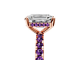 Rose gold Emerald Cut Diamond Solitaire Ring with Round with Amethyst side stone Pavé Band and Four-Prong Setting_41