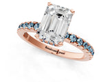 Rose gold Emerald Cut Diamond Solitaire Ring with Round with Aquamarine side stone Pavé Band and Four-Prong Setting_37