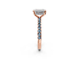 Rose gold Emerald Cut Diamond Solitaire Ring with Round with Aquamarine side stone Pavé Band and Four-Prong Setting_38
