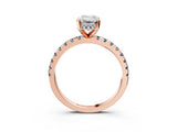 Rose gold Emerald Cut Diamond Solitaire Ring with Round with Aquamarine side stone Pavé Band and Four-Prong Setting_39