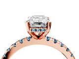 Rose gold Emerald Cut Diamond Solitaire Ring with Round with Aquamarine side stone Pavé Band and Four-Prong Setting_40