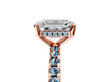 Rose gold Emerald Cut Diamond Solitaire Ring with Round with Aquamarine side stone Pavé Band and Four-Prong Setting_41