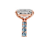 Rose gold Emerald Cut Diamond Solitaire Ring with Round with Aquamarine side stone Pavé Band and Prong Setting_29