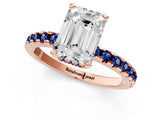 Rose gold Emerald Cut Diamond Solitaire Ring with Round with Blue Sapphire side stone Pavé Band and Four-Prong Setting_37