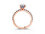 Rose gold Emerald Cut Diamond Solitaire Ring with Round with Blue Sapphire side stone Pavé Band and Four-Prong Setting_39