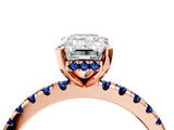 Rose gold Emerald Cut Diamond Solitaire Ring with Round with Blue Sapphire side stone Pavé Band and Four-Prong Setting_40