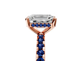 Rose gold Emerald Cut Diamond Solitaire Ring with Round with Blue Sapphire side stone Pavé Band and Four-Prong Setting_41