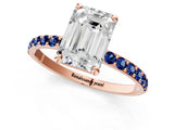 Rose gold Emerald Cut Diamond Solitaire Ring with Round with Blue Sapphire side stone Pavé Band and Prong Setting_13