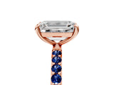 Rose gold Emerald Cut Diamond Solitaire Ring with Round with Blue Sapphire side stone Pavé Band and Prong Setting_17