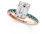 Rose gold Emerald Cut Diamond Solitaire Ring with Round with Blue Topaz side stone Pavé Band and Four-Prong Setting_37