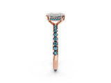 Rose gold Emerald Cut Diamond Solitaire Ring with Round with Blue Topaz side stone Pavé Band and Four-Prong Setting_38