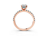 Rose gold Emerald Cut Diamond Solitaire Ring with Round with Blue Topaz side stone Pavé Band and Four-Prong Setting_39