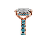 Rose gold Emerald Cut Diamond Solitaire Ring with Round with Blue Topaz side stone Pavé Band and Four-Prong Setting_41