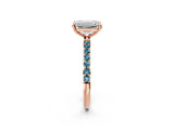 Rose gold Emerald Cut Diamond Solitaire Ring with Round with Blue Topaz side stone Pavé Band and Prong Setting_14