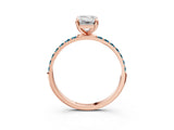 Rose gold Emerald Cut Diamond Solitaire Ring with Round with Blue Topaz side stone Pavé Band and Prong Setting_15