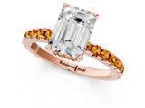 Rose gold Emerald Cut Diamond Solitaire Ring with Round with Citrine side stone Pavé Band and Four-Prong Setting_37